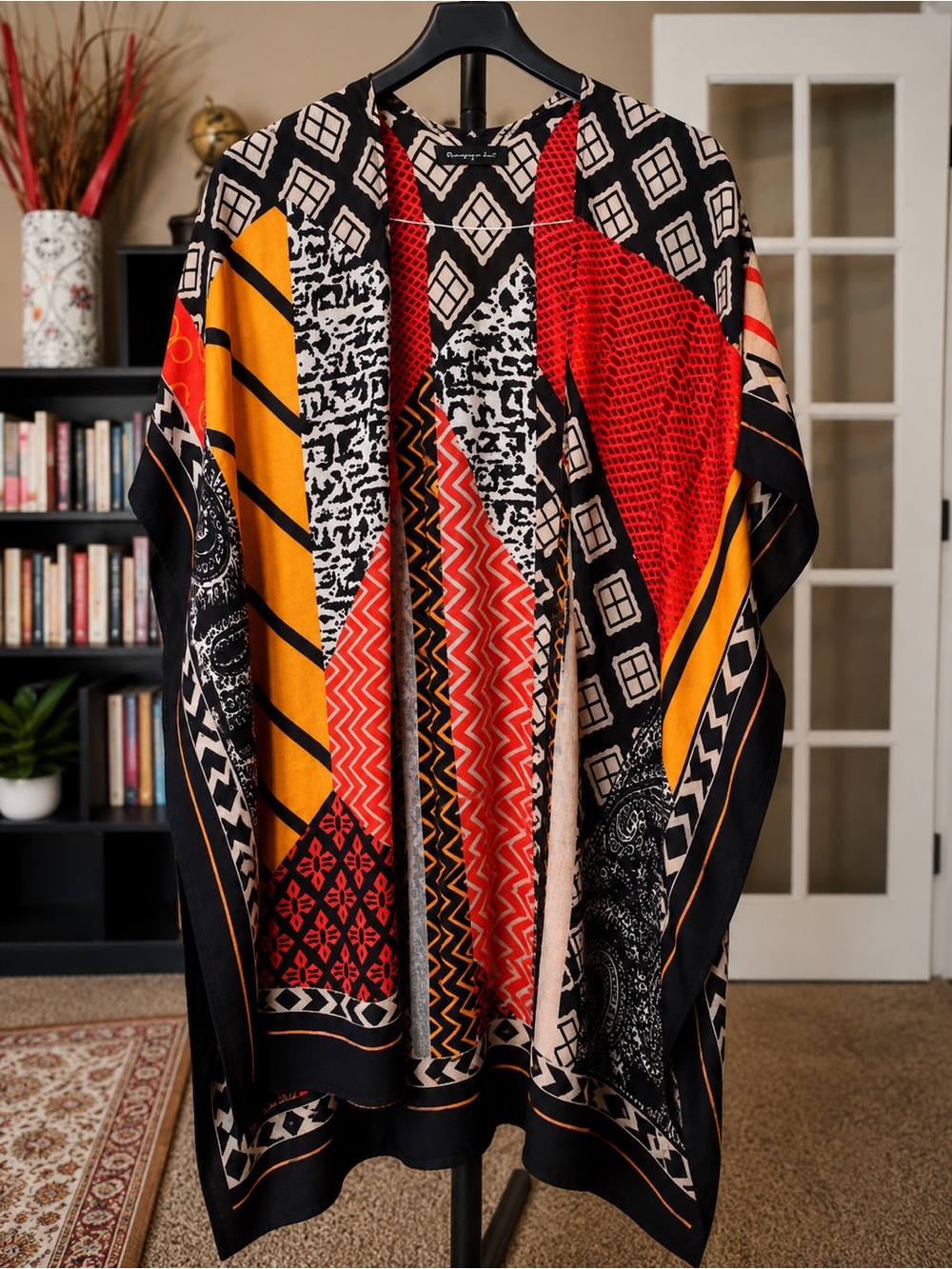 Designer-Inspired Red & Yellow Patterned Kimono Wrap